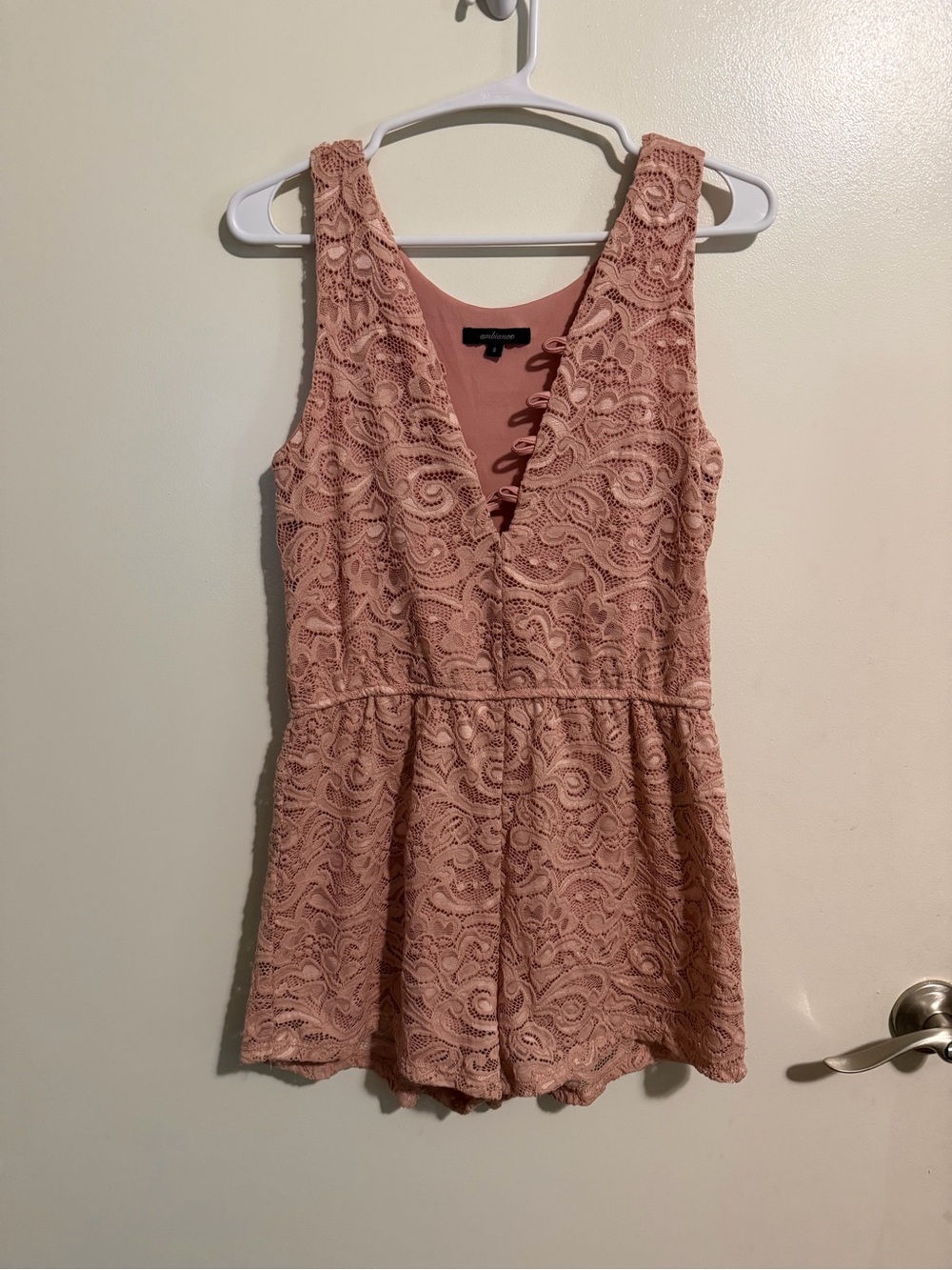 Ambiance Blush Lace V-Neck Romper